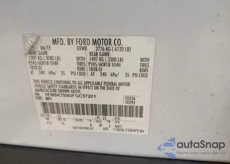 2015 Ford Explorer from USA, damaged, VIN 1FM5K7B80FGC57201